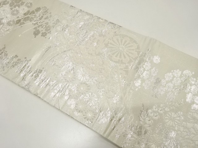 JAPANESE KIMONO / ANTIQUE HANAGURUMA PATTERN WOVEN MARU OBI (MATERIALS